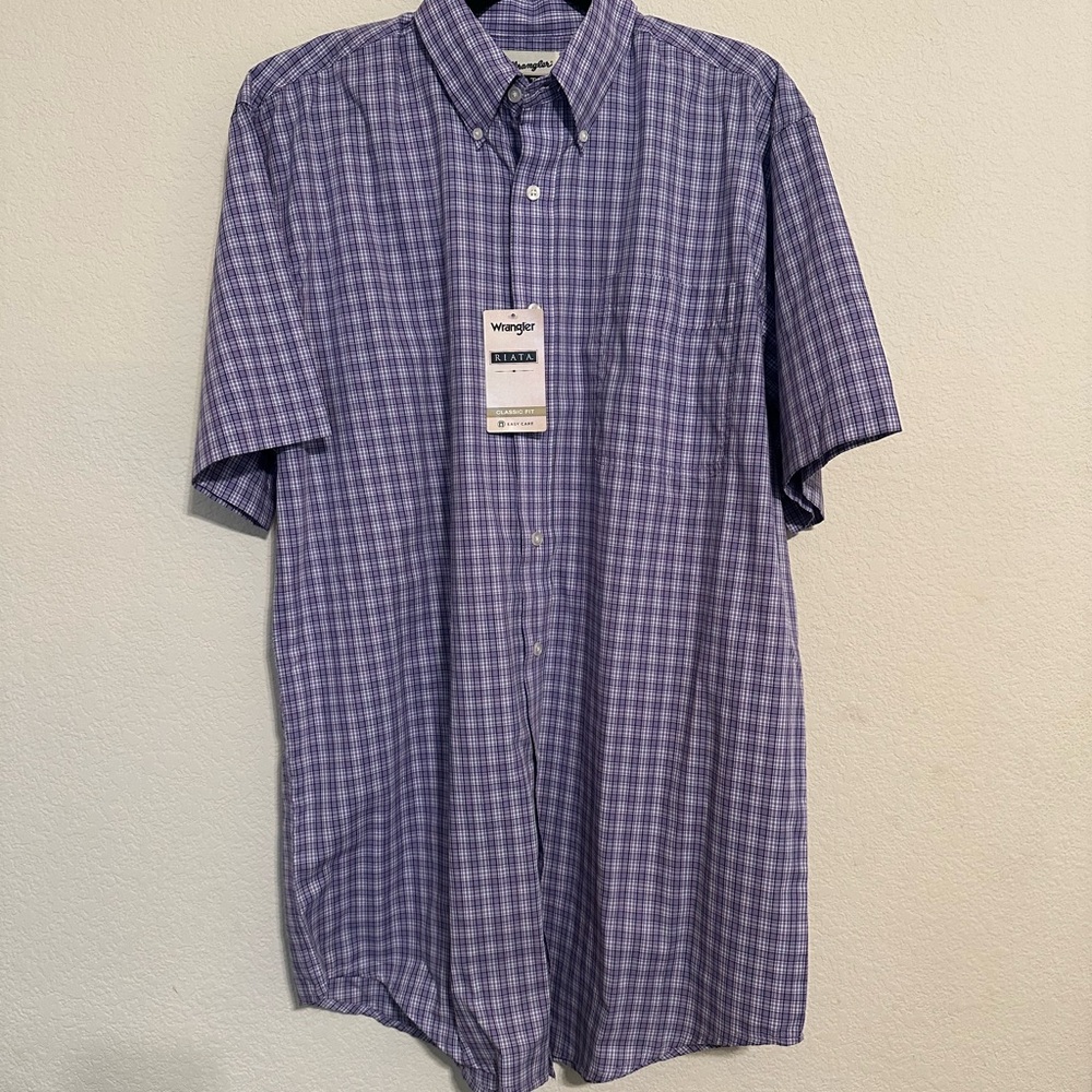 Wrangler Purple Plaid Casual Button Down Shirt